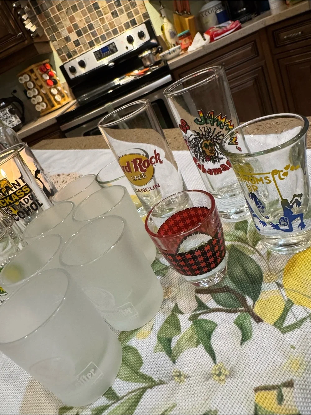 14 Mixed Shot Glass Set with Assorted Logos and Designs